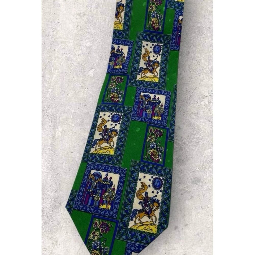 ITALO FERRETTI Silk Tie ITALY Green Blue Purple Geometric Art W:3.8" - Picture 5 of 5